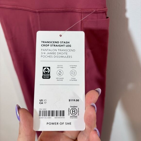 Athleta Transcend High Rise Stash Straight Crop NEW with tags Size XS Berry Rose - Picture 8 of 13